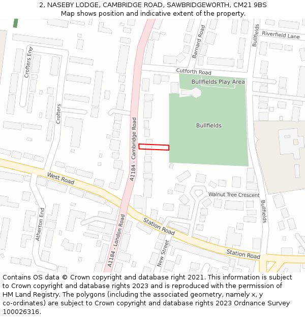 2, NASEBY LODGE, CAMBRIDGE ROAD, SAWBRIDGEWORTH, CM21 9BS: Location map and indicative extent of plot