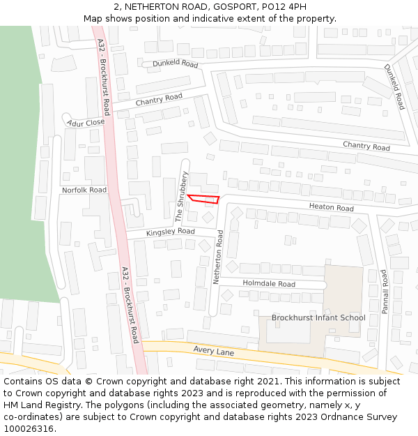 2, NETHERTON ROAD, GOSPORT, PO12 4PH: Location map and indicative extent of plot