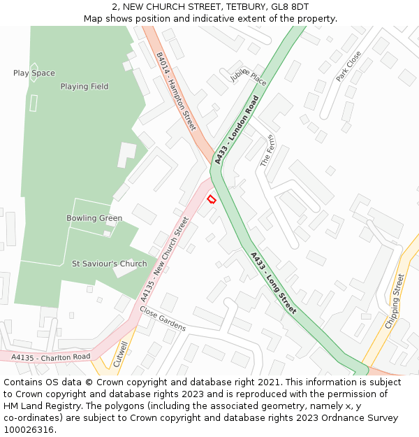 2, NEW CHURCH STREET, TETBURY, GL8 8DT: Location map and indicative extent of plot