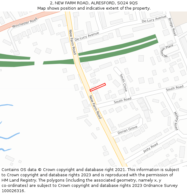 2, NEW FARM ROAD, ALRESFORD, SO24 9QS: Location map and indicative extent of plot