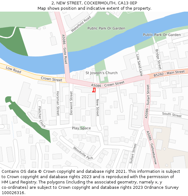 2, NEW STREET, COCKERMOUTH, CA13 0EP: Location map and indicative extent of plot