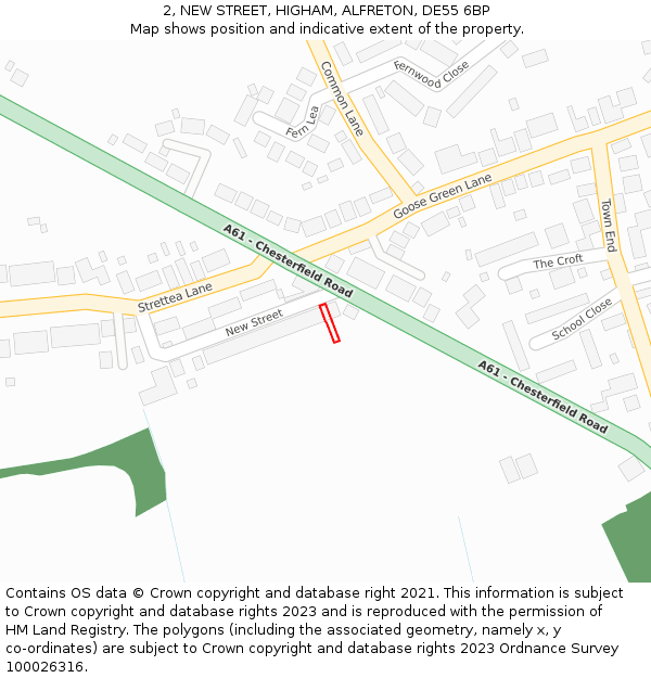 2, NEW STREET, HIGHAM, ALFRETON, DE55 6BP: Location map and indicative extent of plot