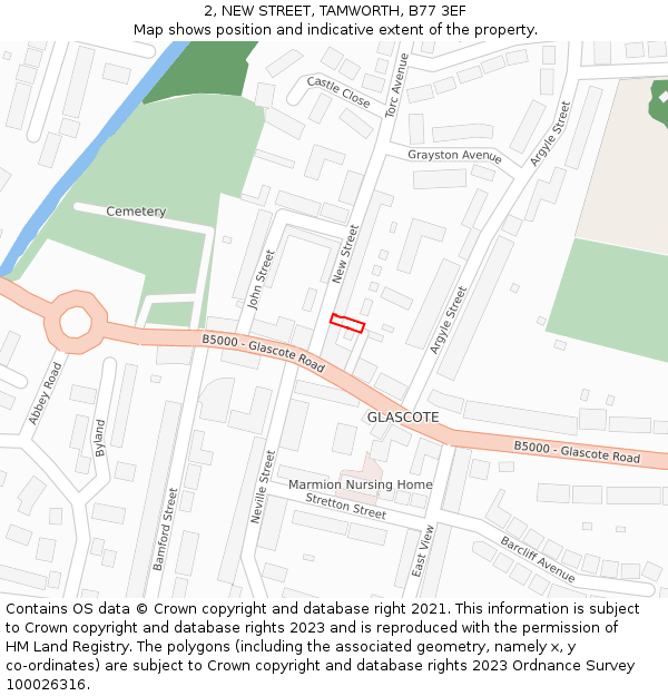 2, NEW STREET, TAMWORTH, B77 3EF: Location map and indicative extent of plot