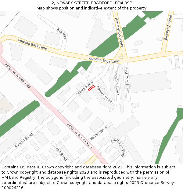 2, NEWARK STREET, BRADFORD, BD4 8SB: Location map and indicative extent of plot