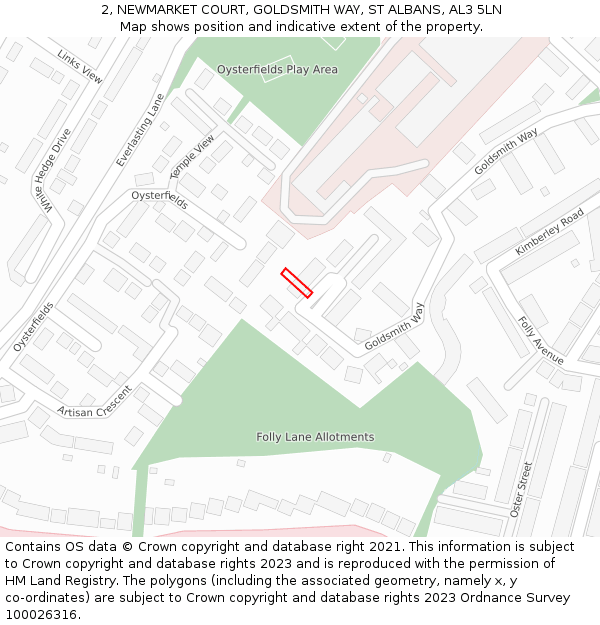 2, NEWMARKET COURT, GOLDSMITH WAY, ST ALBANS, AL3 5LN: Location map and indicative extent of plot