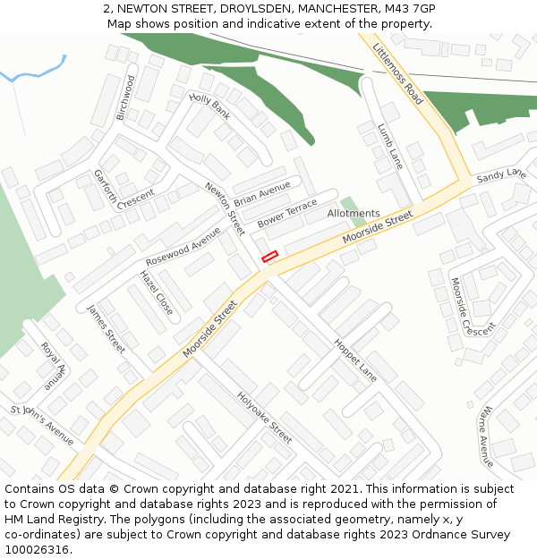 2, NEWTON STREET, DROYLSDEN, MANCHESTER, M43 7GP: Location map and indicative extent of plot