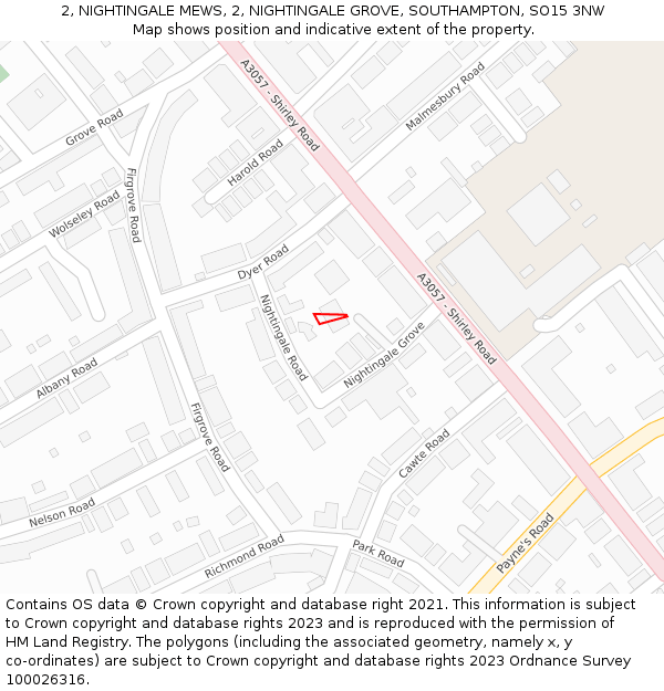 2, NIGHTINGALE MEWS, 2, NIGHTINGALE GROVE, SOUTHAMPTON, SO15 3NW: Location map and indicative extent of plot