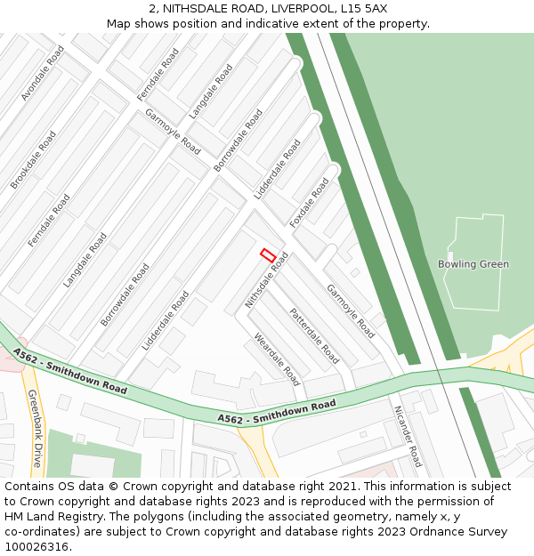2, NITHSDALE ROAD, LIVERPOOL, L15 5AX: Location map and indicative extent of plot