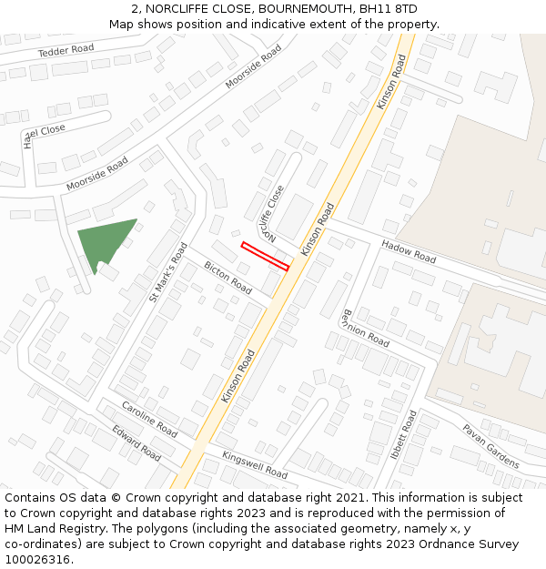 2, NORCLIFFE CLOSE, BOURNEMOUTH, BH11 8TD: Location map and indicative extent of plot