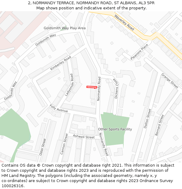 2, NORMANDY TERRACE, NORMANDY ROAD, ST ALBANS, AL3 5PR: Location map and indicative extent of plot