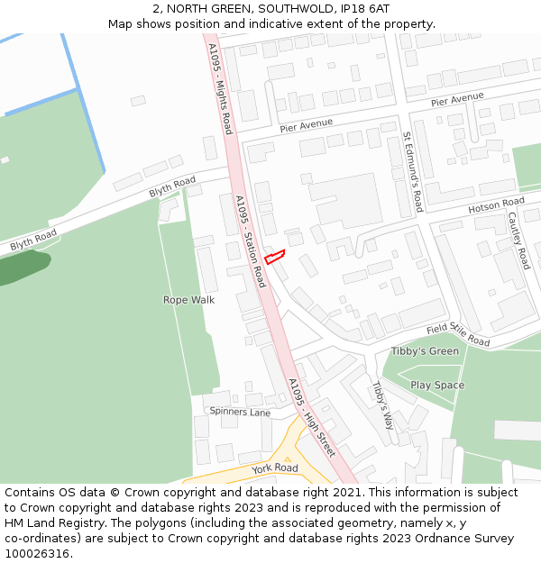 2, NORTH GREEN, SOUTHWOLD, IP18 6AT: Location map and indicative extent of plot