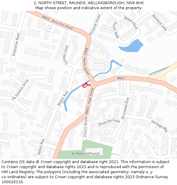 2, NORTH STREET, RAUNDS, WELLINGBOROUGH, NN9 6HX: Location map and indicative extent of plot