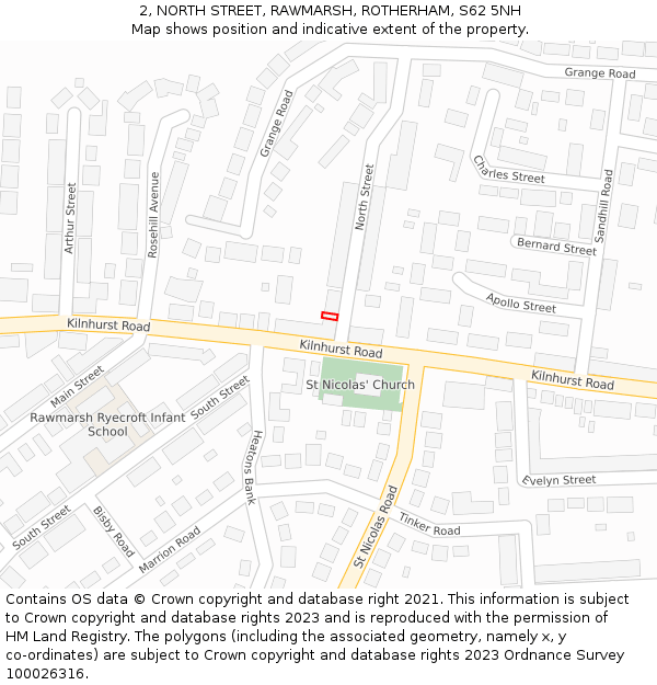 2, NORTH STREET, RAWMARSH, ROTHERHAM, S62 5NH: Location map and indicative extent of plot