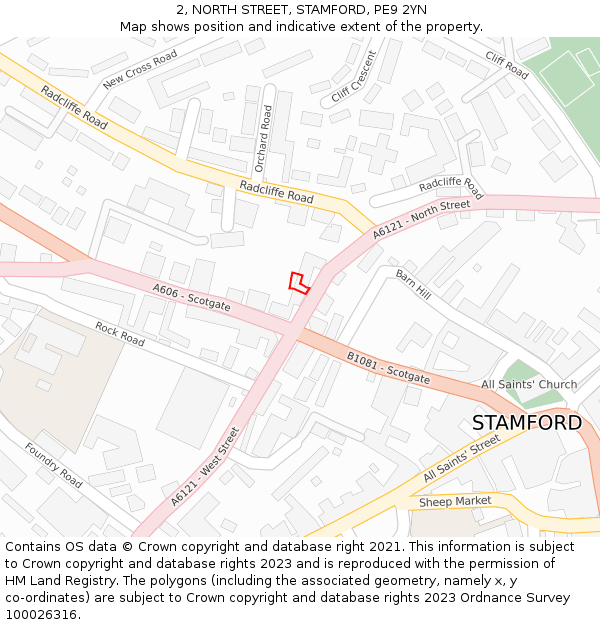 2, NORTH STREET, STAMFORD, PE9 2YN: Location map and indicative extent of plot