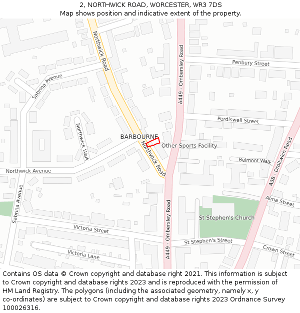 2, NORTHWICK ROAD, WORCESTER, WR3 7DS: Location map and indicative extent of plot