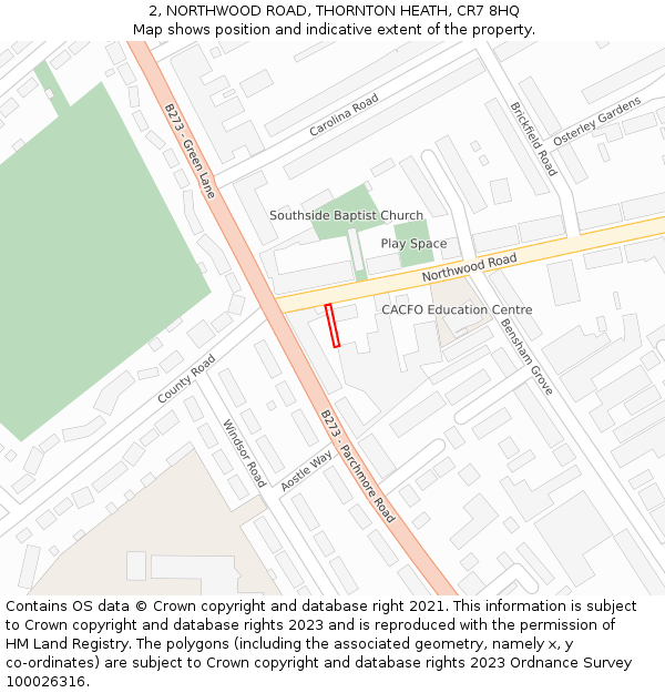 2, NORTHWOOD ROAD, THORNTON HEATH, CR7 8HQ: Location map and indicative extent of plot