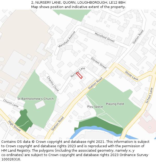 2, NURSERY LANE, QUORN, LOUGHBOROUGH, LE12 8BH: Location map and indicative extent of plot