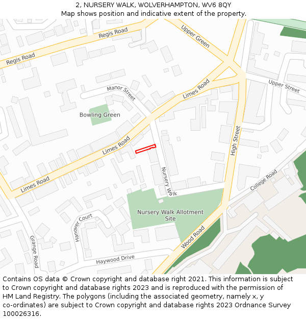2, NURSERY WALK, WOLVERHAMPTON, WV6 8QY: Location map and indicative extent of plot