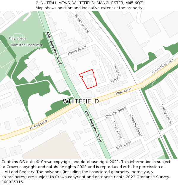 2, NUTTALL MEWS, WHITEFIELD, MANCHESTER, M45 6QZ: Location map and indicative extent of plot