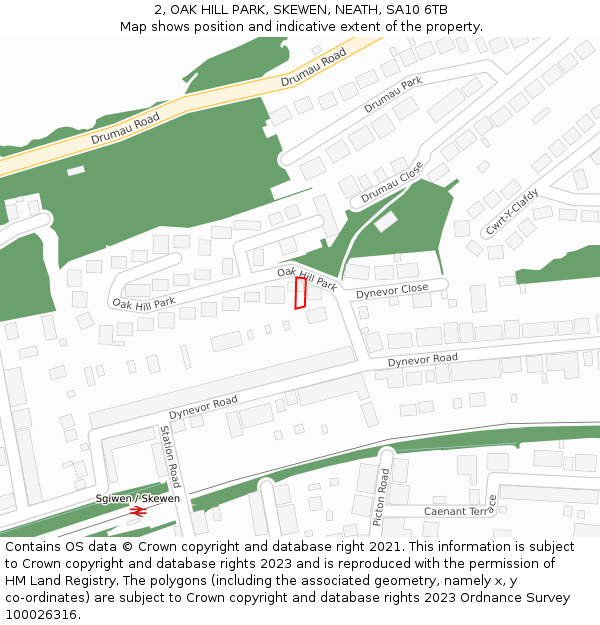 2, OAK HILL PARK, SKEWEN, NEATH, SA10 6TB: Location map and indicative extent of plot