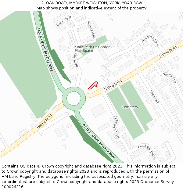 2, OAK ROAD, MARKET WEIGHTON, YORK, YO43 3GW: Location map and indicative extent of plot