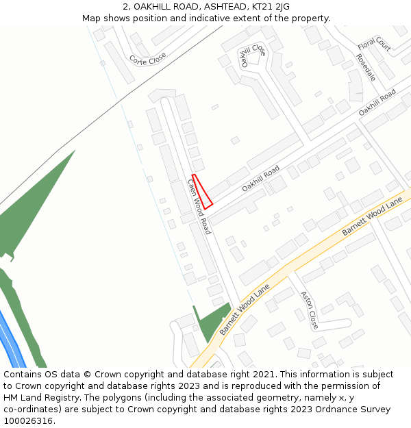 2, OAKHILL ROAD, ASHTEAD, KT21 2JG: Location map and indicative extent of plot