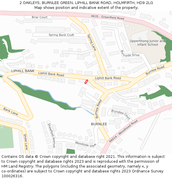 2 OAKLEYS, BURNLEE GREEN, LIPHILL BANK ROAD, HOLMFIRTH, HD9 2LG: Location map and indicative extent of plot
