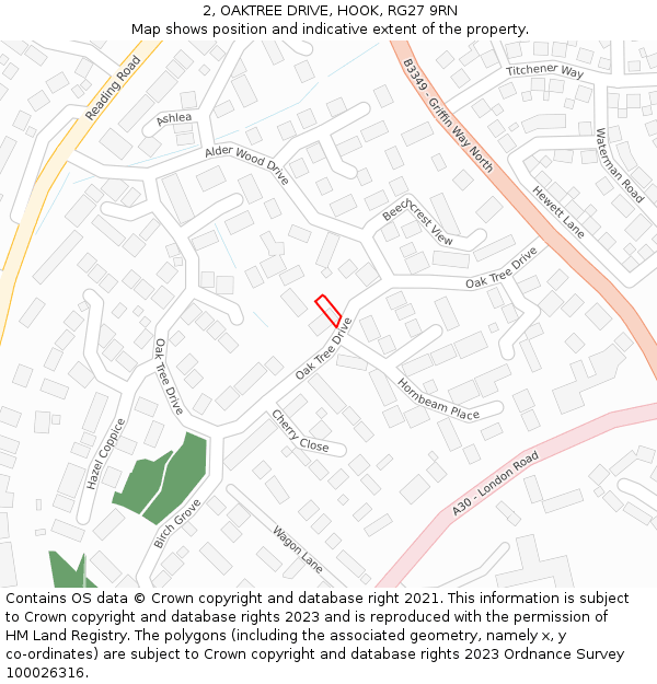 2, OAKTREE DRIVE, HOOK, RG27 9RN: Location map and indicative extent of plot