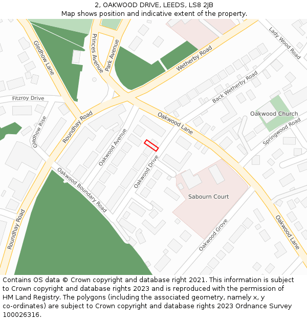 2, OAKWOOD DRIVE, LEEDS, LS8 2JB: Location map and indicative extent of plot