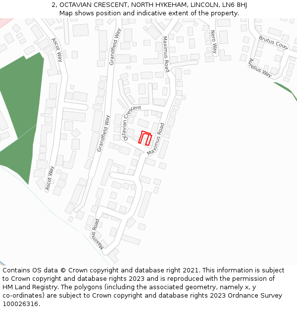 2, OCTAVIAN CRESCENT, NORTH HYKEHAM, LINCOLN, LN6 8HJ: Location map and indicative extent of plot