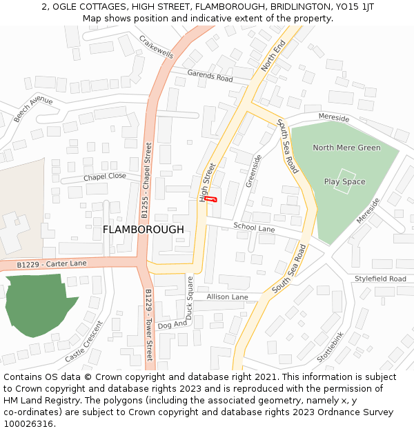 2, OGLE COTTAGES, HIGH STREET, FLAMBOROUGH, BRIDLINGTON, YO15 1JT: Location map and indicative extent of plot