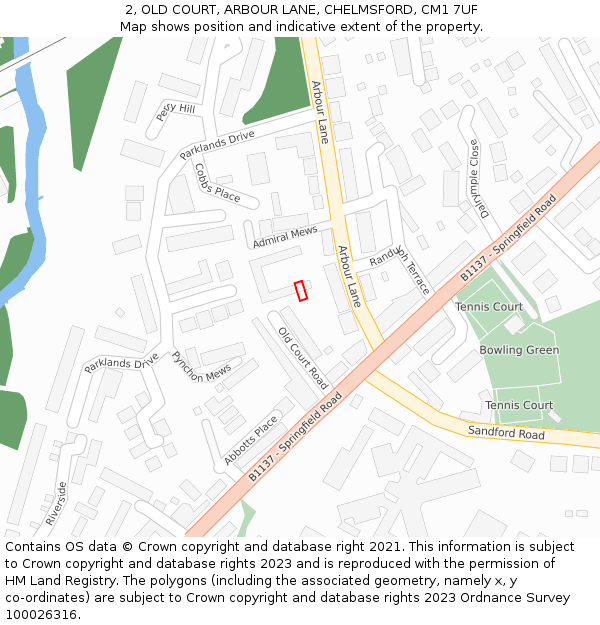 2, OLD COURT, ARBOUR LANE, CHELMSFORD, CM1 7UF: Location map and indicative extent of plot