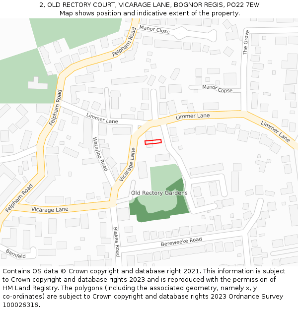 2, OLD RECTORY COURT, VICARAGE LANE, BOGNOR REGIS, PO22 7EW: Location map and indicative extent of plot