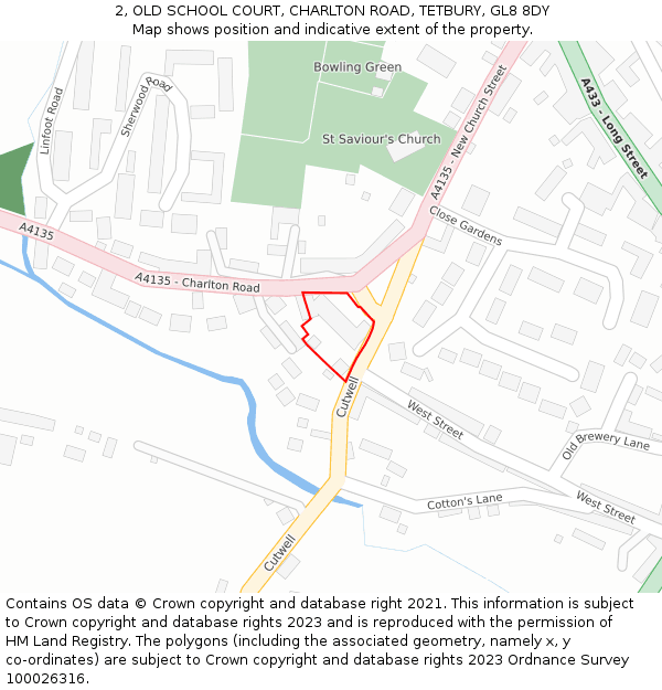 2, OLD SCHOOL COURT, CHARLTON ROAD, TETBURY, GL8 8DY: Location map and indicative extent of plot