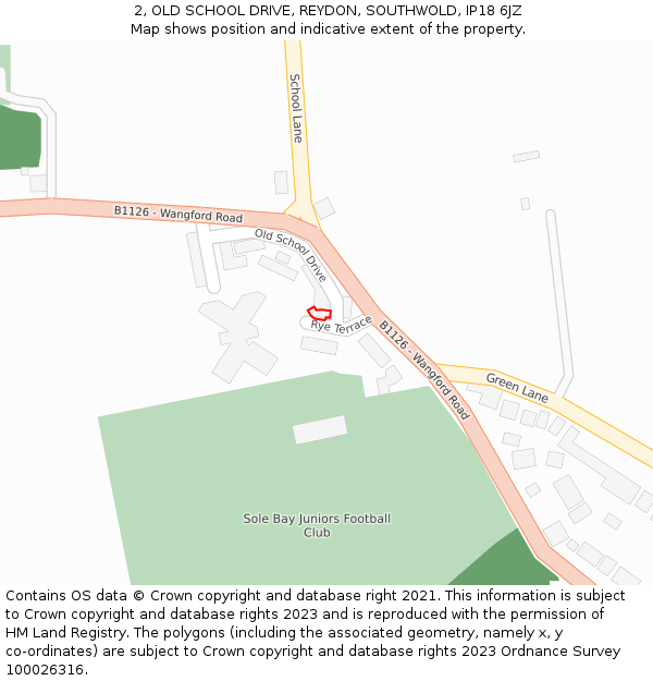 2, OLD SCHOOL DRIVE, REYDON, SOUTHWOLD, IP18 6JZ: Location map and indicative extent of plot