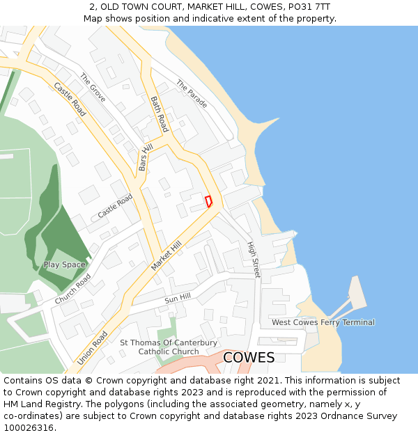 2, OLD TOWN COURT, MARKET HILL, COWES, PO31 7TT: Location map and indicative extent of plot