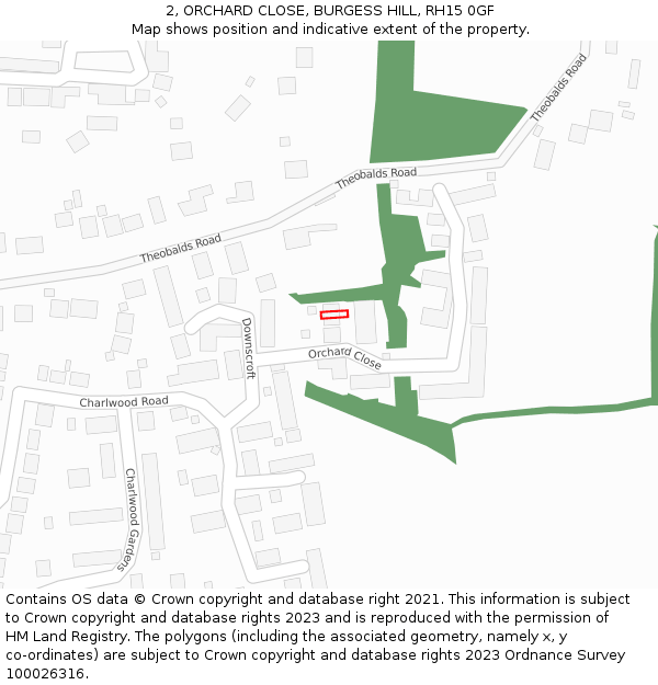2, ORCHARD CLOSE, BURGESS HILL, RH15 0GF: Location map and indicative extent of plot