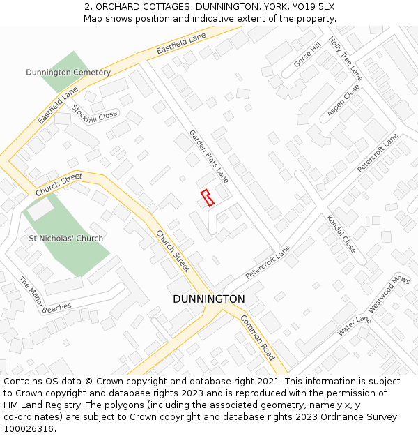 2, ORCHARD COTTAGES, DUNNINGTON, YORK, YO19 5LX: Location map and indicative extent of plot