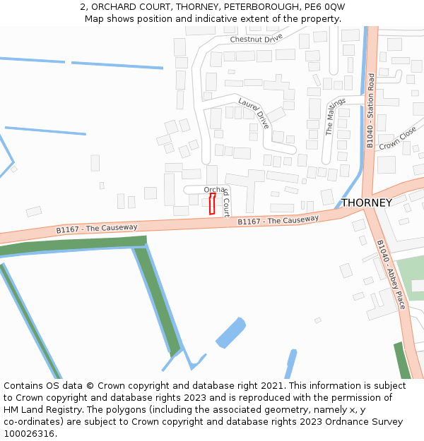 2, ORCHARD COURT, THORNEY, PETERBOROUGH, PE6 0QW: Location map and indicative extent of plot
