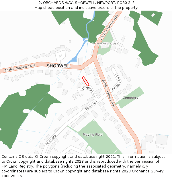 2, ORCHARDS WAY, SHORWELL, NEWPORT, PO30 3LF: Location map and indicative extent of plot
