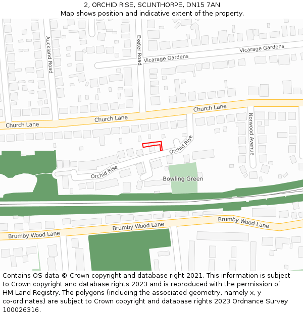 2, ORCHID RISE, SCUNTHORPE, DN15 7AN: Location map and indicative extent of plot