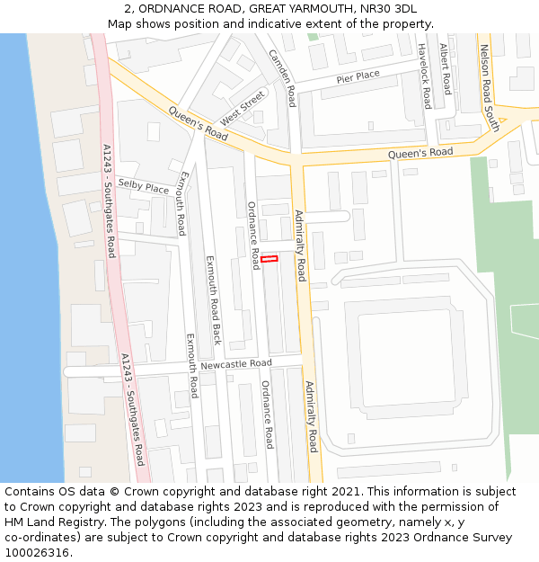 2, ORDNANCE ROAD, GREAT YARMOUTH, NR30 3DL: Location map and indicative extent of plot