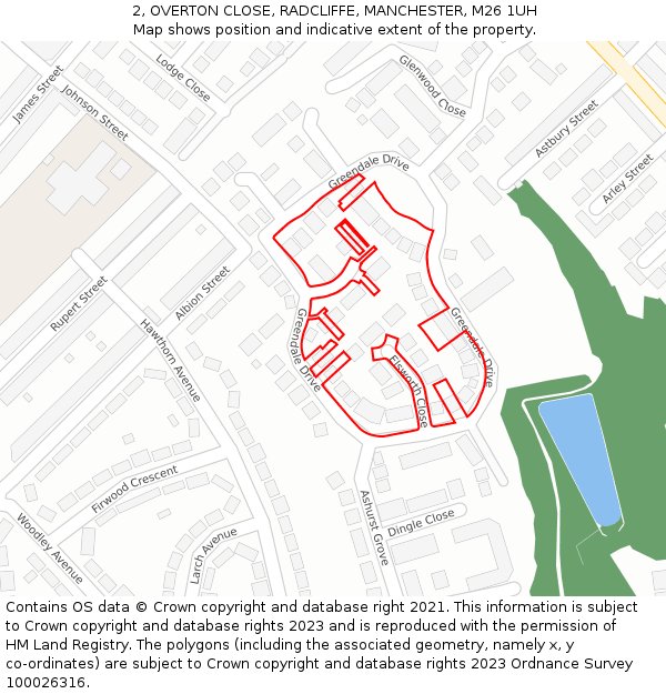 2, OVERTON CLOSE, RADCLIFFE, MANCHESTER, M26 1UH: Location map and indicative extent of plot