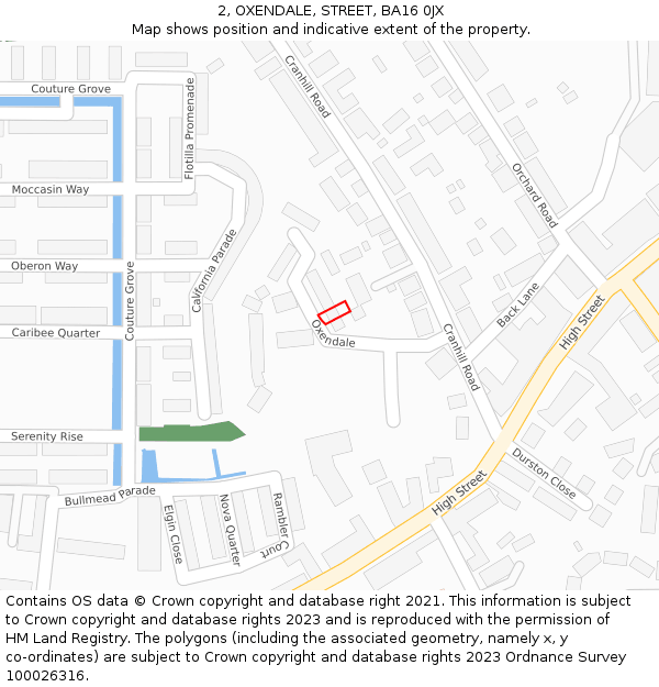 2, OXENDALE, STREET, BA16 0JX: Location map and indicative extent of plot