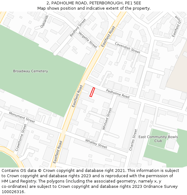 2, PADHOLME ROAD, PETERBOROUGH, PE1 5EE: Location map and indicative extent of plot