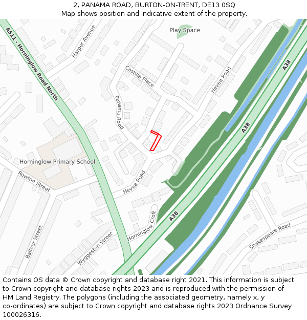 2, PANAMA ROAD, BURTON-ON-TRENT, DE13 0SQ: Location map and indicative extent of plot