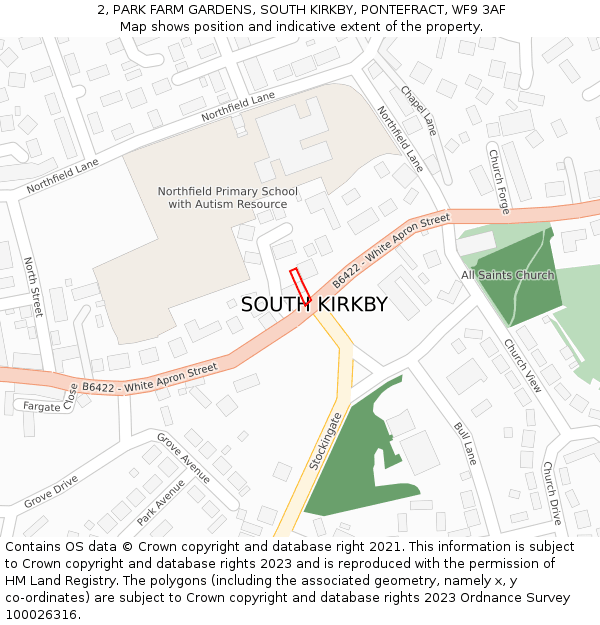 2, PARK FARM GARDENS, SOUTH KIRKBY, PONTEFRACT, WF9 3AF: Location map and indicative extent of plot