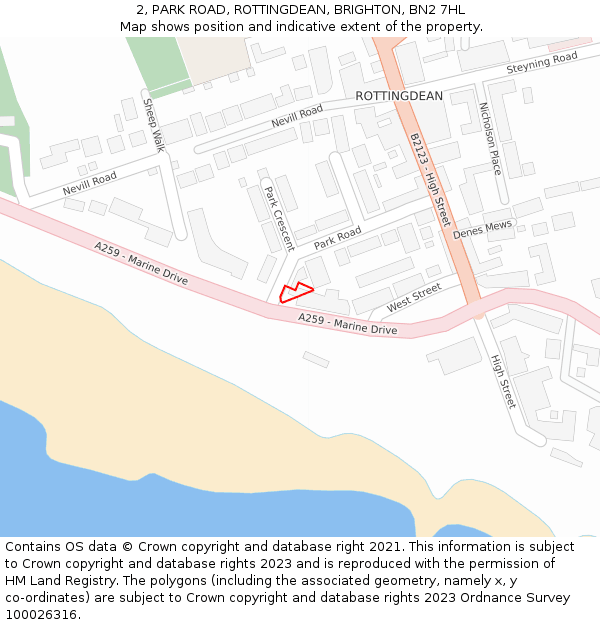 2, PARK ROAD, ROTTINGDEAN, BRIGHTON, BN2 7HL: Location map and indicative extent of plot