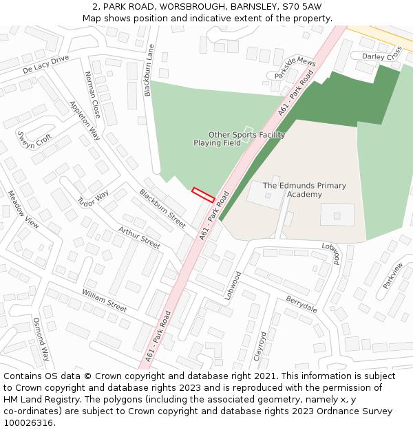 2, PARK ROAD, WORSBROUGH, BARNSLEY, S70 5AW: Location map and indicative extent of plot