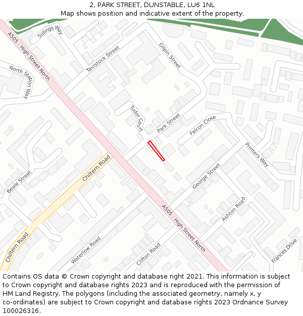 2, PARK STREET, DUNSTABLE, LU6 1NL: Location map and indicative extent of plot